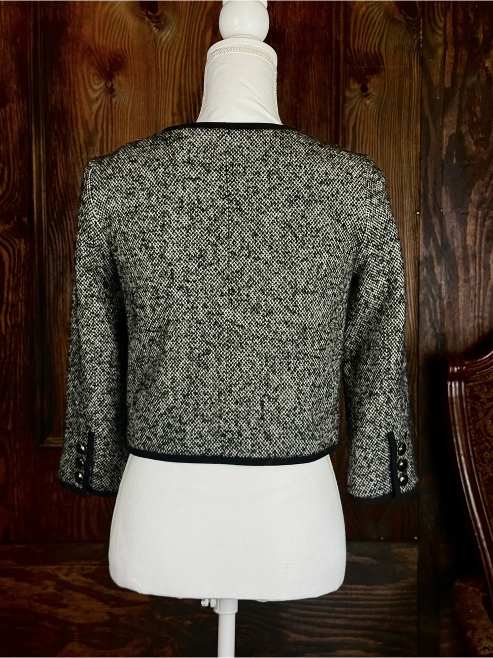 kate spade Black and White Tweed Trimmed Cropped Blazer